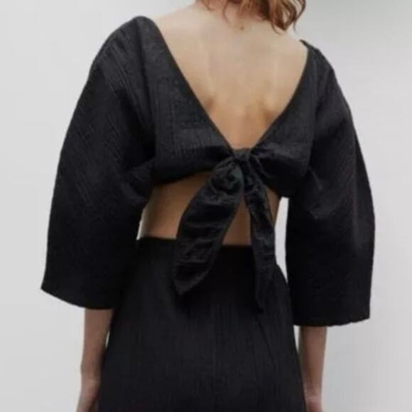 NWT Mara Hoffman Justine Twist-Front Cropped Blouse in Black sz L - Picture 2 of 13